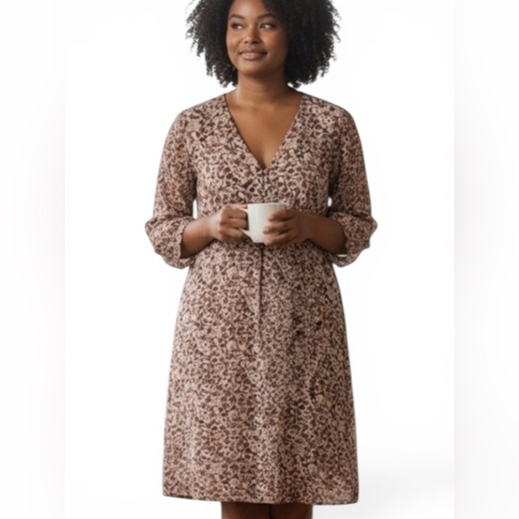 J. Jill Dresses & Skirts - J. Jill Long Sleeve Dress Burgundy and Beige floral on neutral background size L